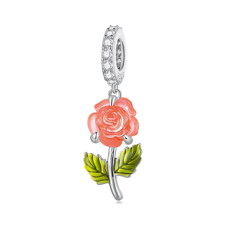 Sterling Silver Zircon Rose UV Color Changing Bead Accessory(Variable Orange)