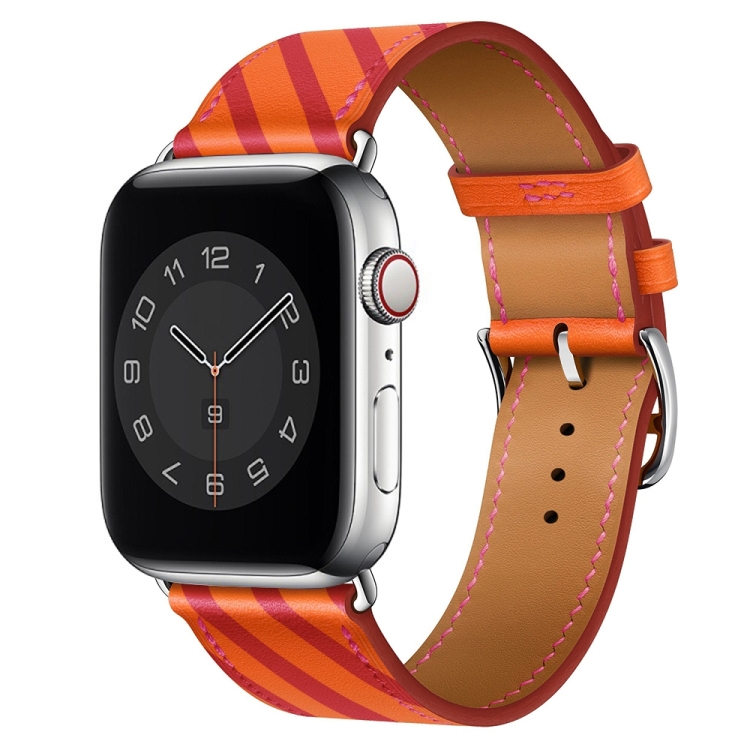 Strip Texture Leather Watch Band For Apple Watch Ultra 49mm&Watch Ultra 2 49mm / Series 9&8&7 45mm / SE 3&SE 2&6&SE&5&4 44mm / 3&2&1 42mm(Orange Rose)
