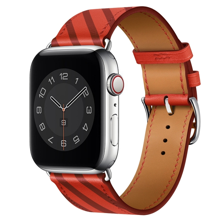 Strip Texture Leather Watch Band For Apple Watch Ultra 49mm&Watch Ultra 2 49mm / Series 9&8&7 45mm / SE 3&SE 2&6&SE&5&4 44mm / 3&2&1 42mm(Red Plum)