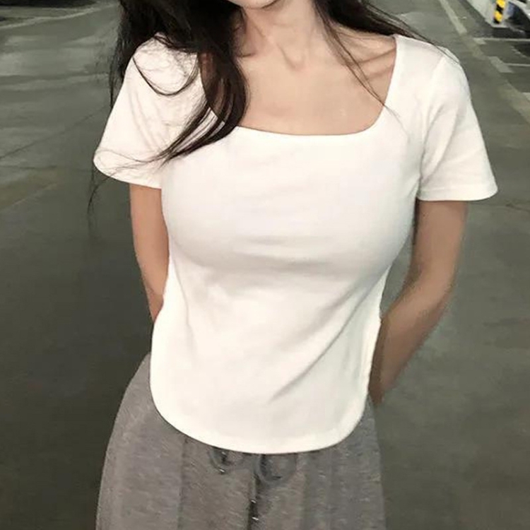Summer Big U-neck Babes Look Thin Slim Fit Irregular Top, Size: XL(White)