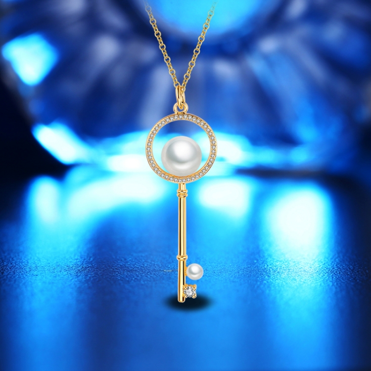 Summer Trend Diamond Shape Bead Key Necklace for Female(Gold)