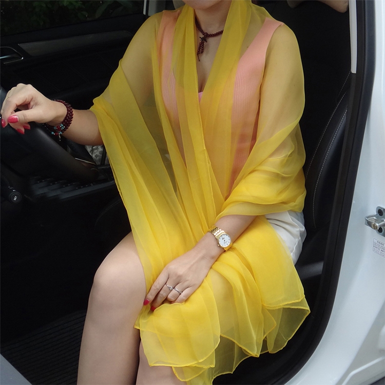 Summer Ultra-thin Chiffon Silk Scarf Air Conditioning Shawl Sunscreen Scarf, Size:190 x 120cm(Ginger Yellow)