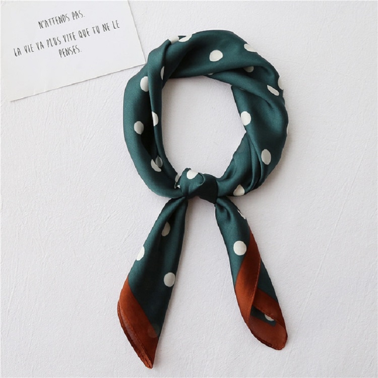 Summer Women Silk Dot Print Professional Square Scarf Small Scarf, Size:70 x 70cm(Dot Dark Green)
