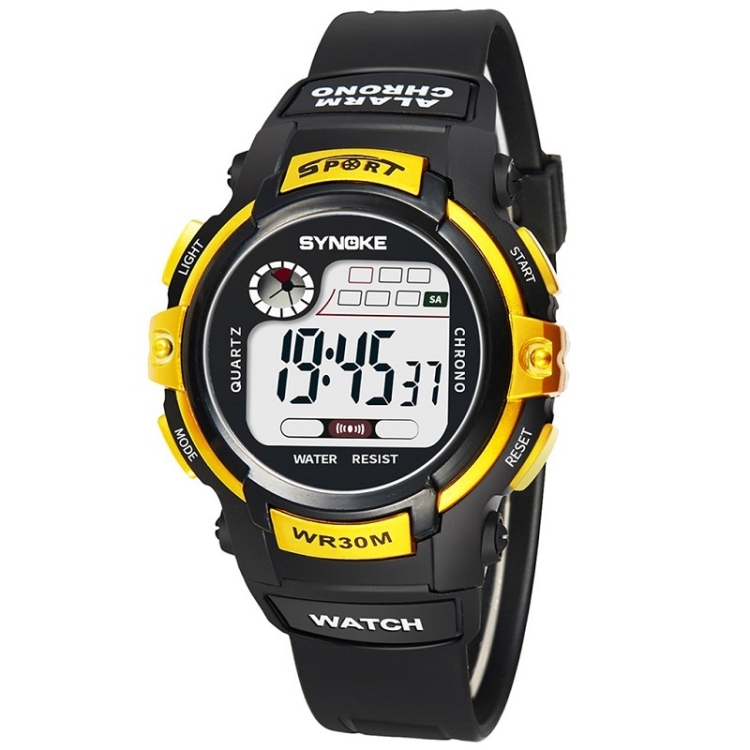 SYNOKE 99569 Children LCD Luminous Waterproof Electronic Sports Watch(Black Gold)