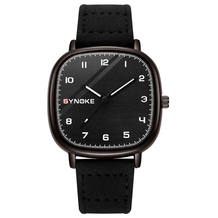 SYNOKE Men Quartz Watch Sport Retro Simple Leather Strap Quartz Watch Teenage Student Wristwatch(Black)