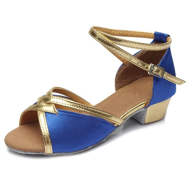 Tango Salsa Latin Low Heel Soft Bottom Dance Shoes for Girls & Women, Shoe Size:26(Blue)
