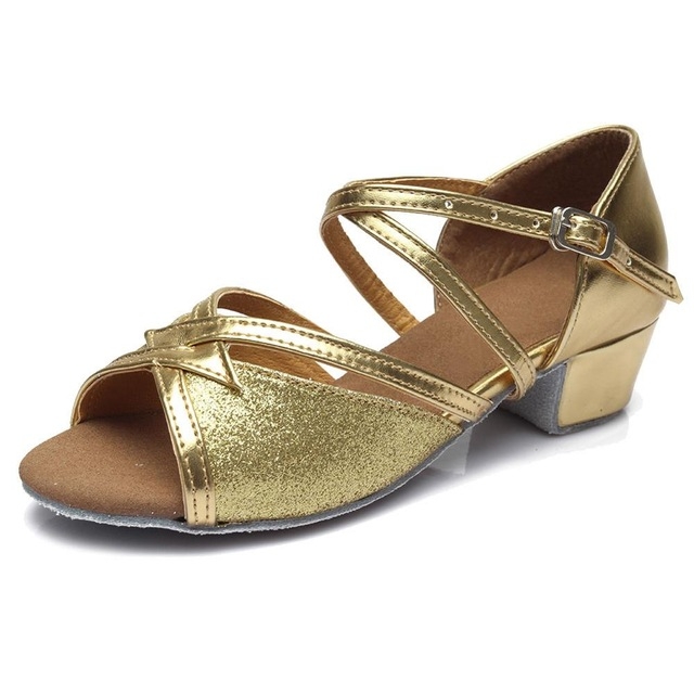 Tango Salsa Latin Low Heel Soft Bottom Dance Shoes for Girls & Women, Shoe Size:35(Gold)