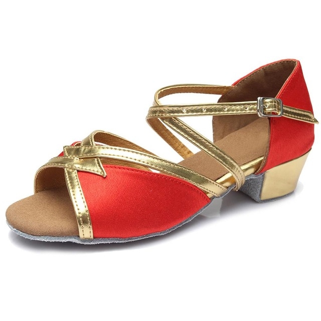 Tango Salsa Latin Low Heel Soft Bottom Dance Shoes for Girls & Women, Shoe Size:40(Red)