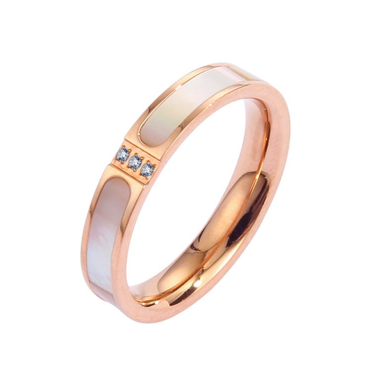 Three Diamonds Color Shell Diamond Ring Titanium Steel Gold-Plated Couple Ring, Size: 10 US Size(Rose Gold)
