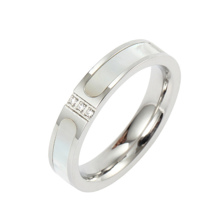 Three Diamonds Color Shell Diamond Ring Titanium Steel Gold-Plated Couple Ring, Size: 5 US Size(Silver)