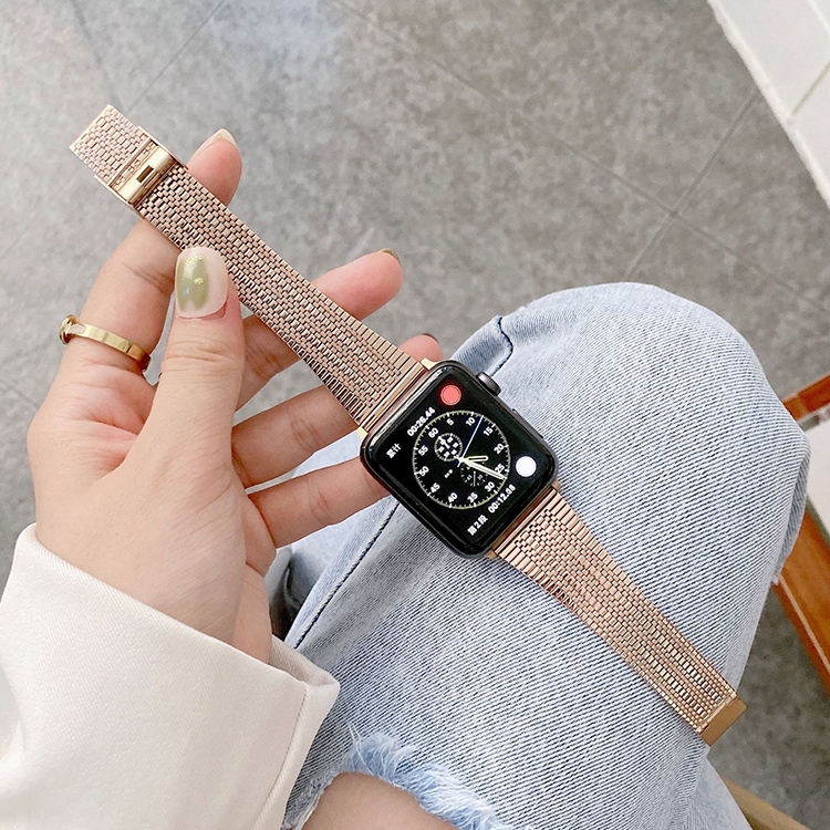 Three Lines Steel Watch Band For Apple Watch Series 9&8&7 41mm / SE 3&SE 2&6&SE&5&4 40mm / 3&2&1 38mm(Rose Gold)