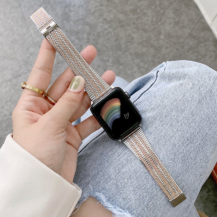 Three Lines Steel Watch Band For Apple Watch Series 9&8&7 41mm / SE 3&SE 2&6&SE&5&4 40mm / 3&2&1 38mm(Silver Rose Gold)