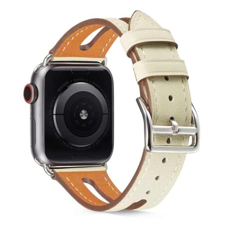 Top-grain Leather Watch Band For Apple Watch Series 7 41mm / 6 & SE & 5 & 4 40mm / 3 & 2 & 1 38mm(Creamy White)