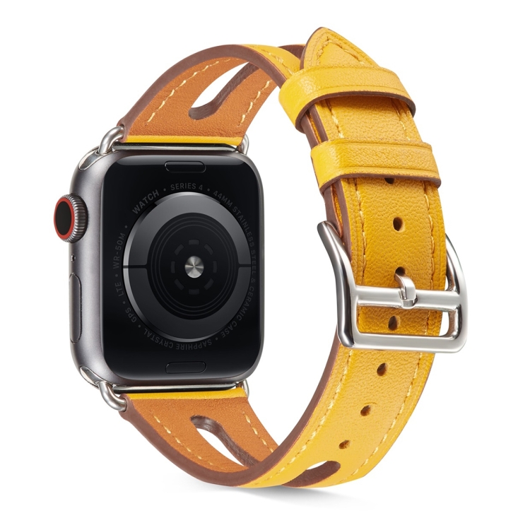 Top-grain Leather Watch Band For Apple Watch Series 9&8&7 41mm / SE 3&SE 2&6&SE&5&4 40mm / 3&2&1 38mm(Yellow)