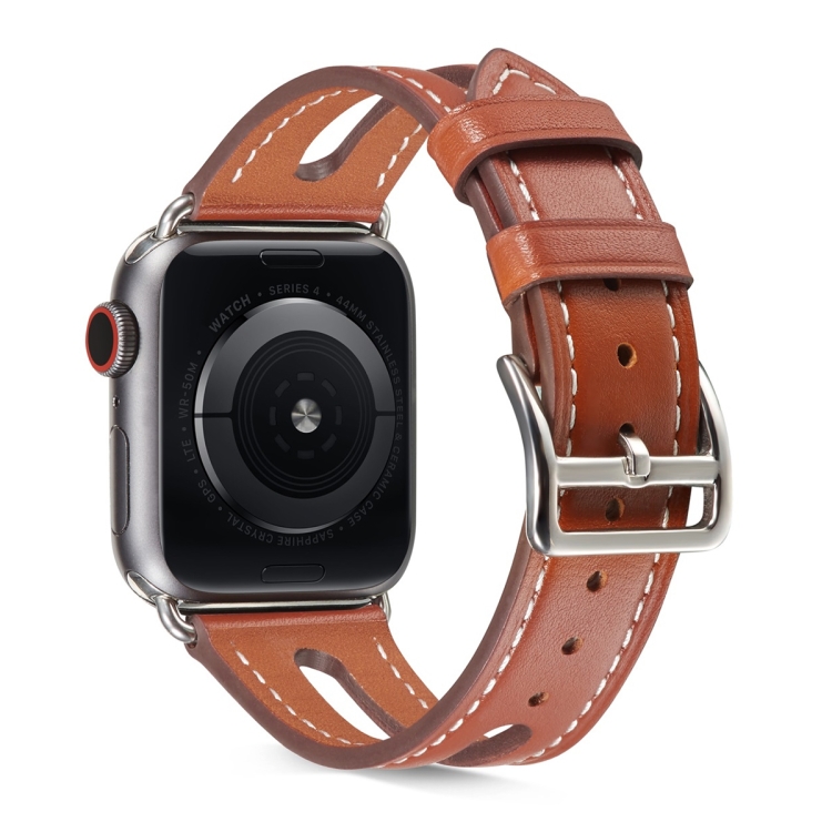 Top-grain Leather Watch Band For Apple Watch Ultra 49mm&Watch Ultra 2 49mm / Series 9&8&7 45mm / SE 3&SE 2&6&SE&5&4 44mm / 3&2&1 42mm(Brown)