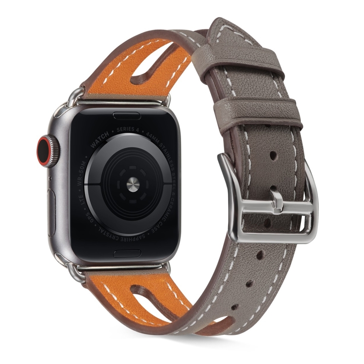 Top-grain Leather Watch Band For Apple Watch Ultra 49mm&Watch Ultra 2 49mm / Series 9&8&7 45mm / SE 3&SE 2&6&SE&5&4 44mm / 3&2&1 42mm(Grey)