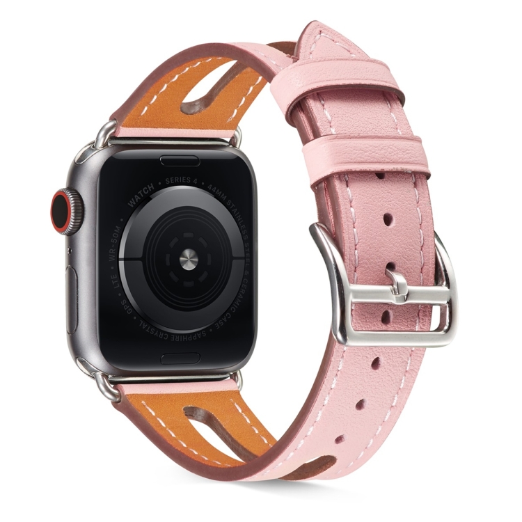 Top-grain Leather Watch Band For Apple Watch Ultra 49mm&Watch Ultra 2 49mm / Series 9&8&7 45mm / SE 3&SE 2&6&SE&5&4 44mm / 3&2&1 42mm(Pink)