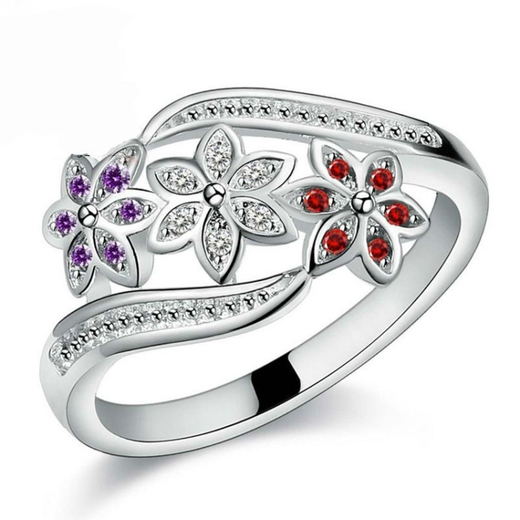 Tricolor Flower Fashion Color Tail Diamond Ring(9)