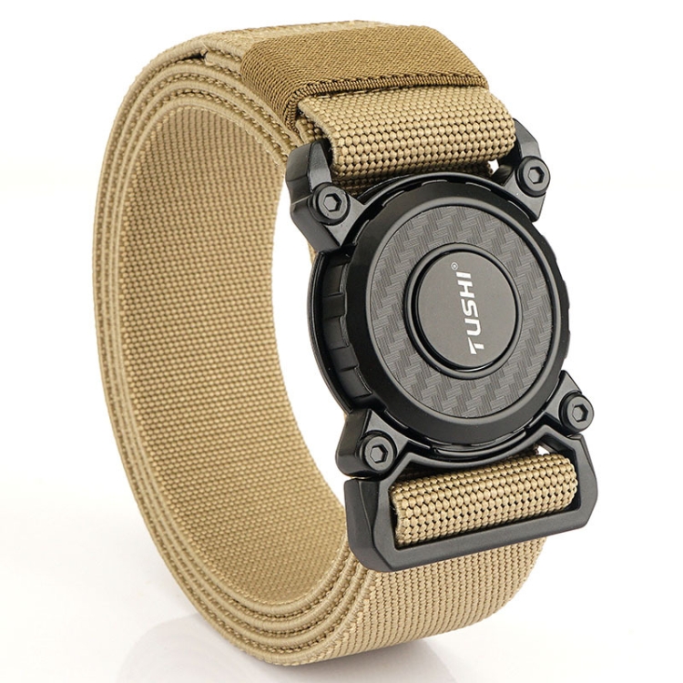 TUSHI 3.8cm Width Men Belts Army Style Quick Release Buckle Nylon Outdoor Man Casual Belt 125cm, Style: Elastic-Wolf Brown