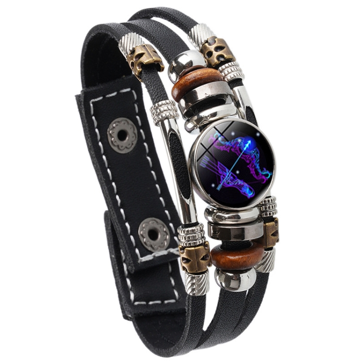 Twelve Constellations Night Light Leather Rope Bracelet Woven Beads Bracelet, Style: Sagittarius