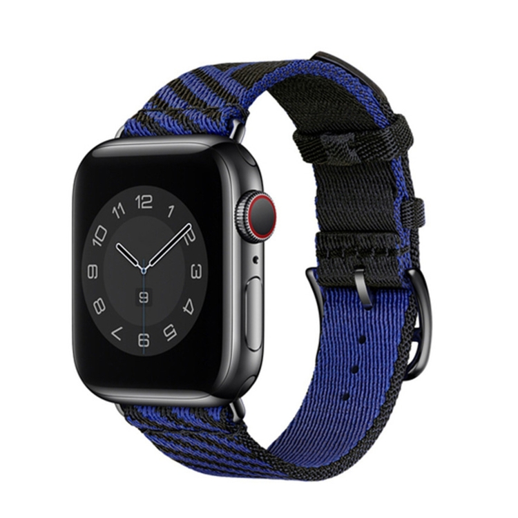 Two-color Nylon Braid Watch Band For Apple Watch Series 9&8&7 41mm / SE 3&SE 2&6&SE&5&4 40mm / 3&2&1 38mm(Black+Blue)