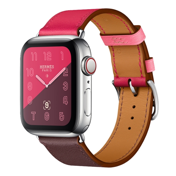 Two Color Single Loop Leather Wrist Strap Watch Band for Apple Watch Series 3 & 2 & 1 42mm, Color:Wine Red+Deep Rose Red+Light Rose Red