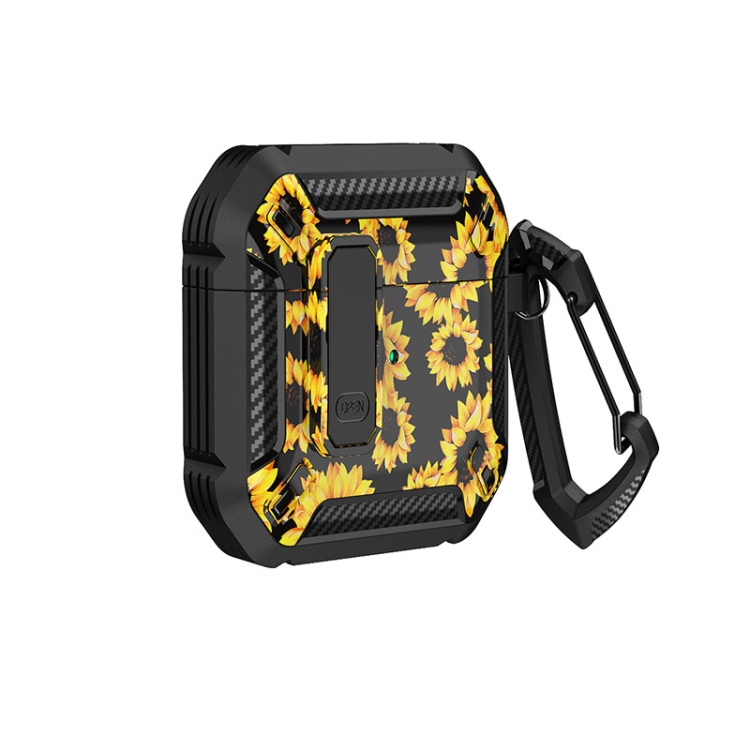 Two-Tone Printed Earphone Case with Switch Lock & Carabiner For AirPods 1/2(Chrysanthemum)