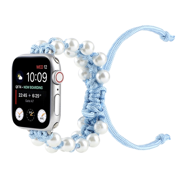 Umbrella Rope Bead Nylon Watch Band For Apple Watch Ultra 49mm&Watch Ultra 2 49mm / Series 9&8&7 45mm / SE 3&SE 2&6&SE&5&4 44mm / 3&2&1 42mm(Light Blue)