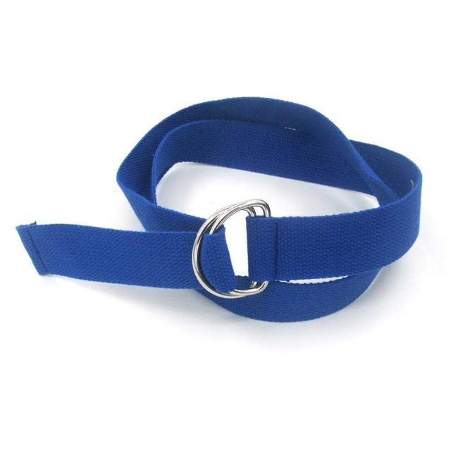 Unisex Canvas Waist Belts Double Rings Buckle Waistband Strap Belts Solid Casual Belt, Length:105 x 3.2cm(Blue)