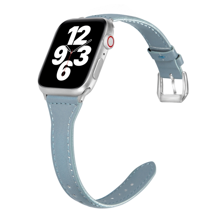 Universal T-shaped Thin Leather Watch Band For Apple Watch Series 7 41mm / 6 & SE & 5 & 4 40mm / 3 & 2 & 1 38mm(Light Blue)