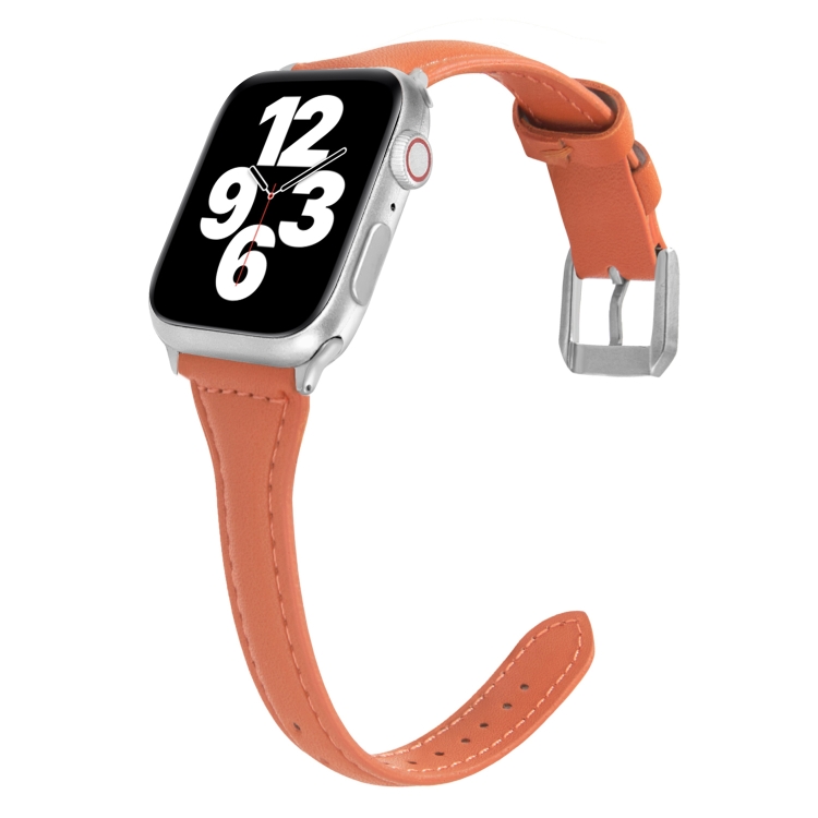 Universal T-shaped Thin Leather Watch Band For Apple Watch Series 7 45mm / 6 & SE & 5 & 4 44mm / 3 & 2 & 1 42mm(Light Brown)