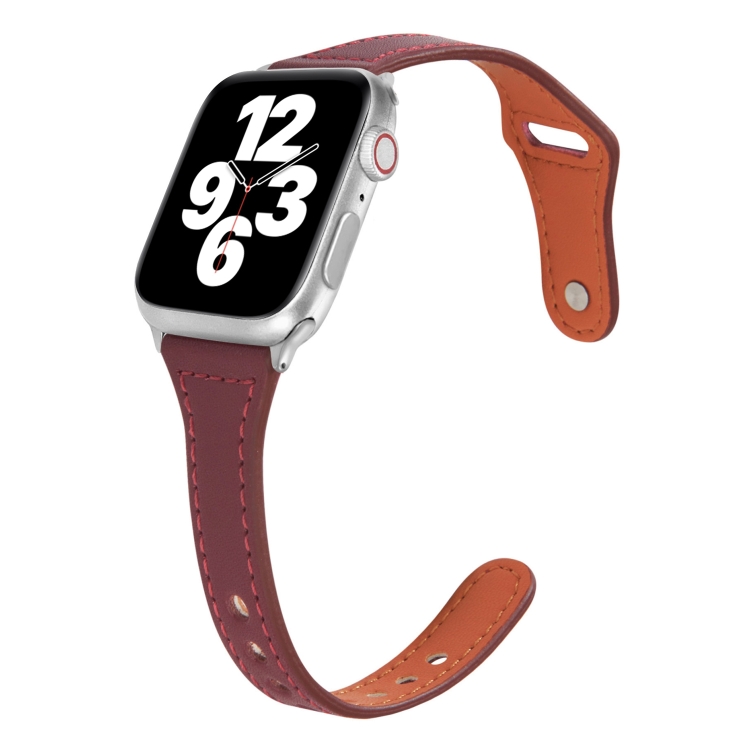 Universal T-shaped Thin Reverse Buckle Leather Watch Band For Apple Watch Series 9&8&7 41mm / SE 3&SE 2&6&SE&5&4 40mm / 3&2&1 38mm(Coffee)