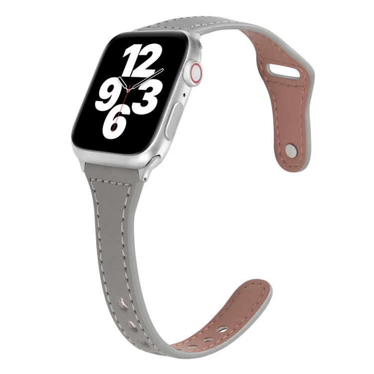 Universal T-shaped Thin Reverse Buckle Leather Watch Band For Apple Watch Series 9&8&7 41mm / SE 3&SE 2&6&SE&5&4 40mm / 3&2&1 38mm(Grey)