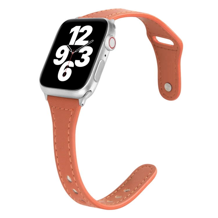 Universal T-shaped Thin Reverse Buckle Leather Watch Band For Apple Watch Ultra 49mm&Watch Ultra 2 49mm / Series 9&8&7 45mm / SE 3&SE 2&6&SE&5&4 44mm / 3&2&1 42mm(Light Brown)