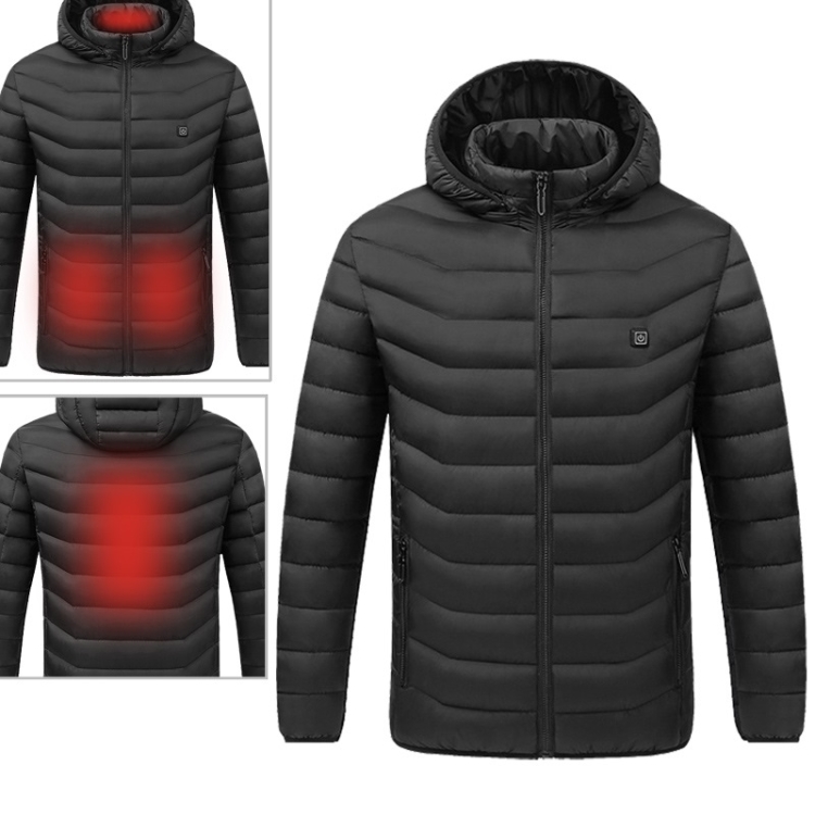 USB Heated Smart Constant Temperature Hooded Warm Coat for Men and Women (Color:Black Size:M)