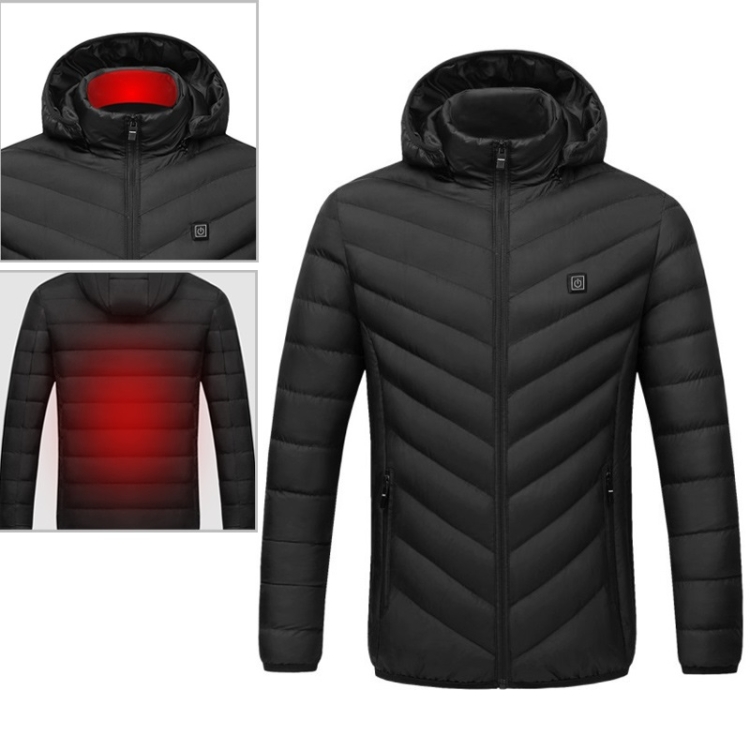 USB Heated Smart Constant Temperature Hooded Warm Coat for Men and Women (Color:Black Size:S)