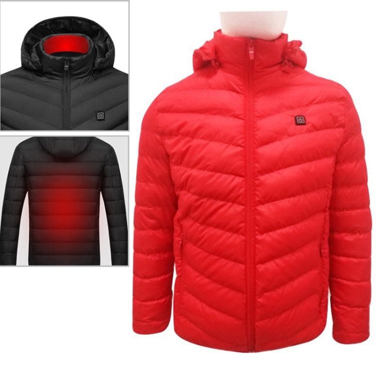 USB Heated Smart Constant Temperature Hooded Warm Coat for Men and Women (Color:Red Size:S)