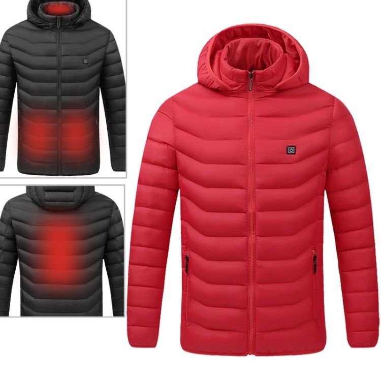 USB Heated Smart Constant Temperature Hooded Warm Coat for Men and Women (Color:Red Size:S)