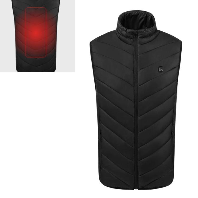 USB Security Smart Constant Temperature Fever Men Stand Collar Cotton Vest (Color:Black Size:S)