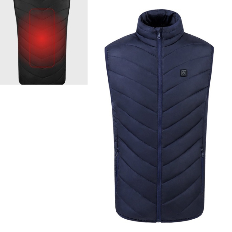 USB Security Smart Constant Temperature Fever Men Stand Collar Cotton Vest (Color:Blue Size:M)