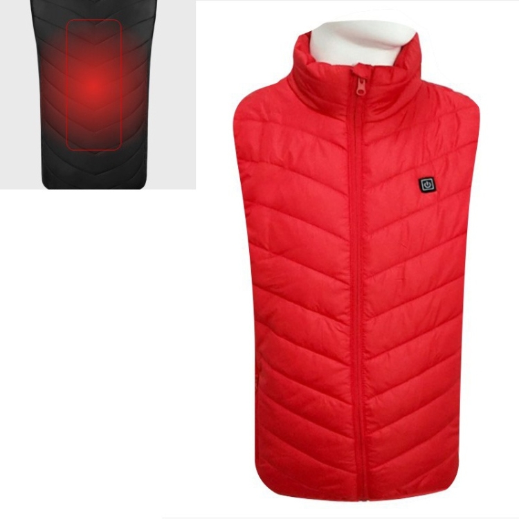 USB Security Smart Constant Temperature Fever Men Stand Collar Cotton Vest (Color:Red Size:XL)