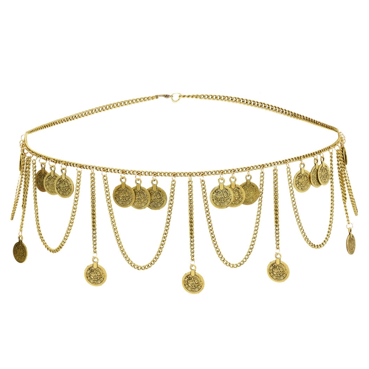 Vintage Ethnic Style Tassel Geometric Coin Long Waist Chain(Gold)