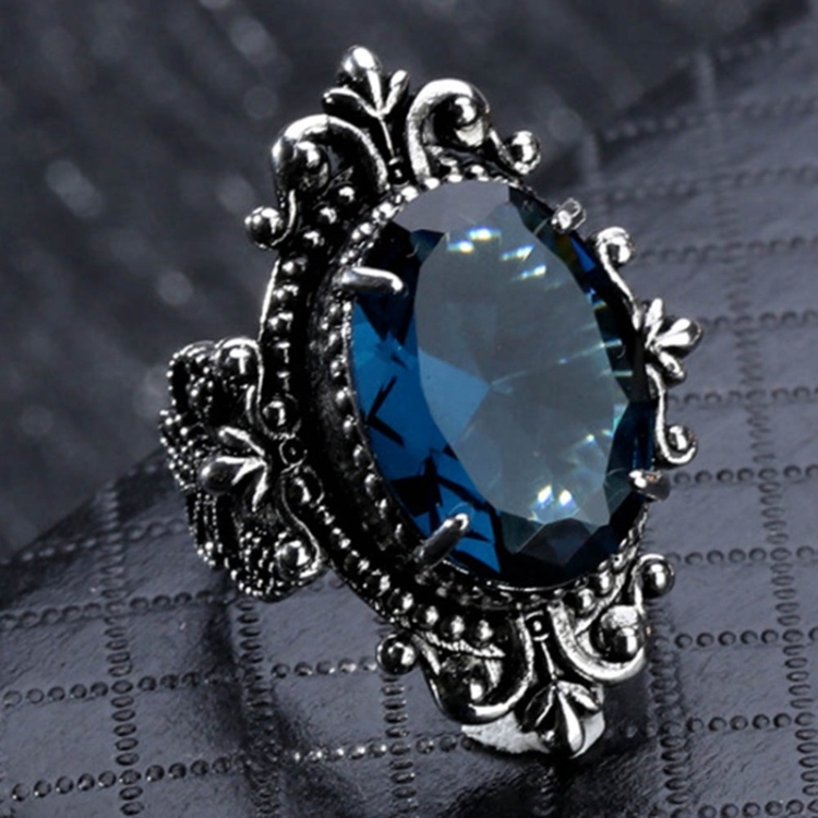 Vintage Goose Egg-shaped Sea Blue Topaz Ring, Ring Size:9