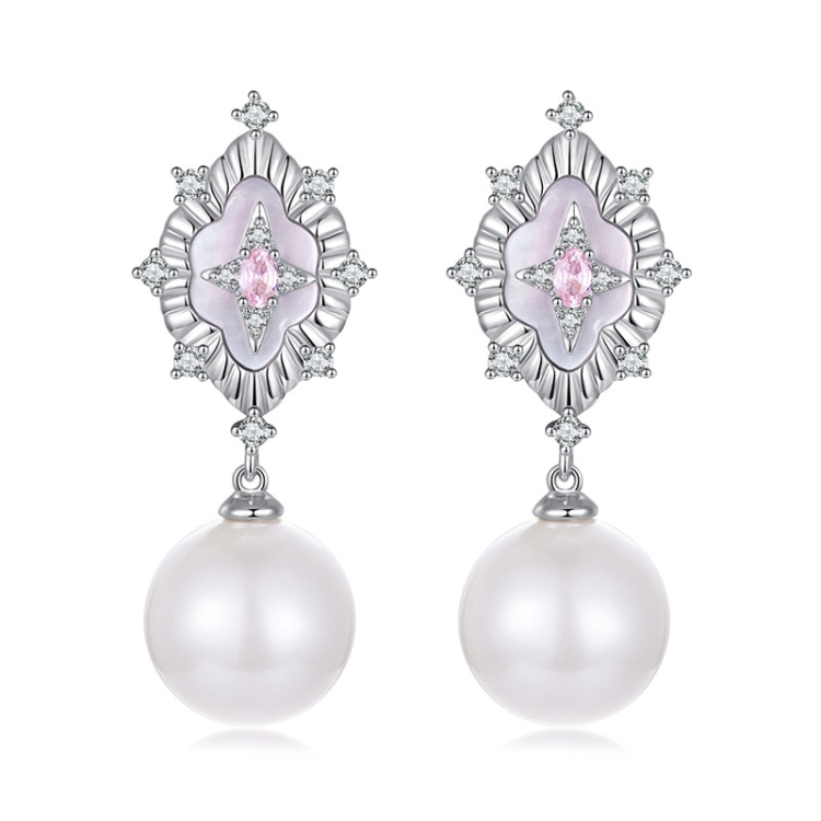 Vintage Starlight Shell Pearl Copper Material Platinum-Plated Earrings(YIE246)
