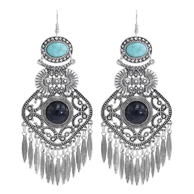 Vintage Tassel Earrings Exaggerated Turquoise Jewelry Earrings(Black)