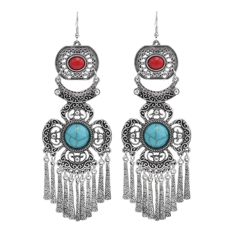 Vintage Tassel Earrings Exaggerated Turquoise Jewelry Earrings(Green)