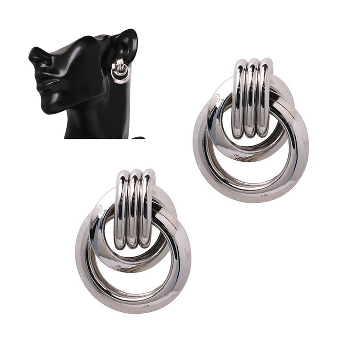 Vintage Trendy Punk Metal Circle Stud Earring for Women(Silver)