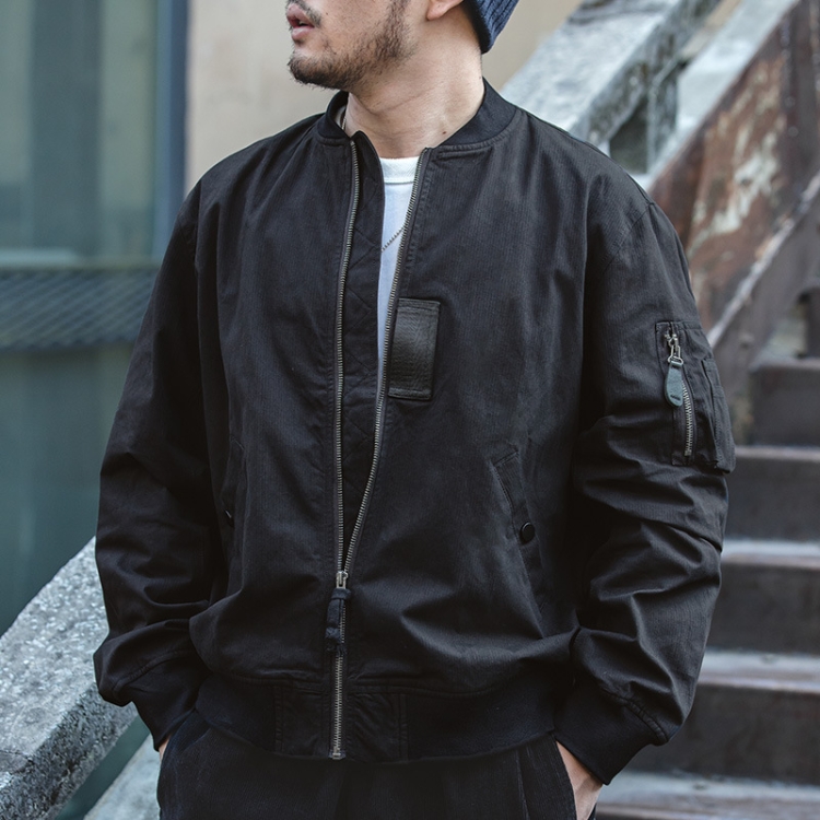W2007119 Retro Bomber Jacket Autumn and Winter Casual Baseball Uniform, Size: 2XL(Black)