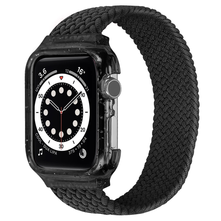 Weave Wrist Strap Watch Bands with Frame For Apple Watch Series  7  45mm / & 6 & SE & 5 & 4 44mm, Length:135mm(Black)