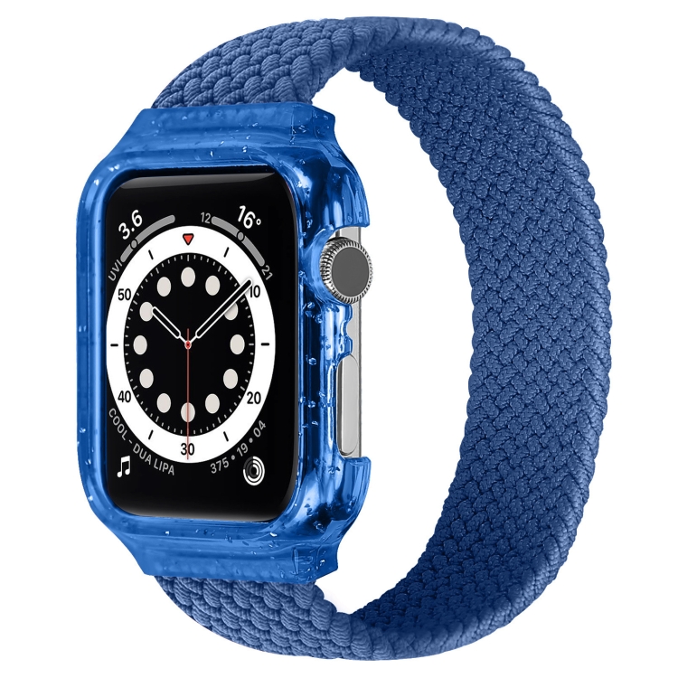 Weave Wrist Strap Watch Bands with Frame For Apple Watch Series 7 45mm / & 6 & SE & 5 & 4 44mm, Length:155mm(Cold Sea Blue)